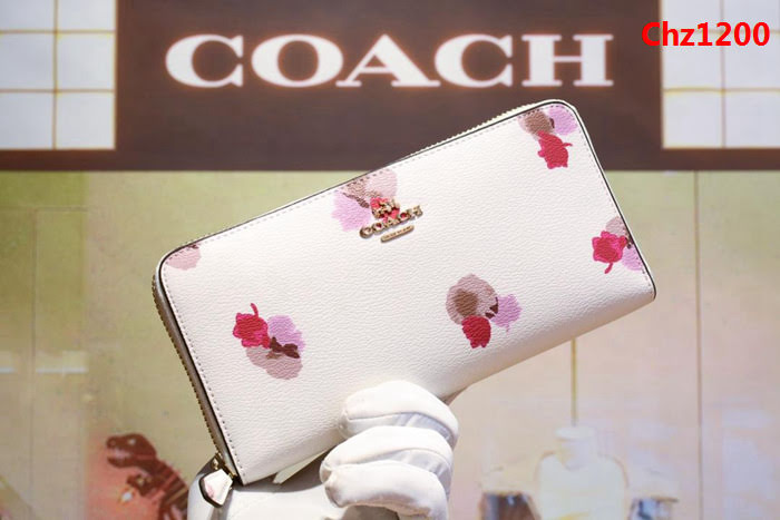 COACH蔻馳 55950 牛皮女錢包 花卉印花塗層 拉鏈錢包  Chz1200