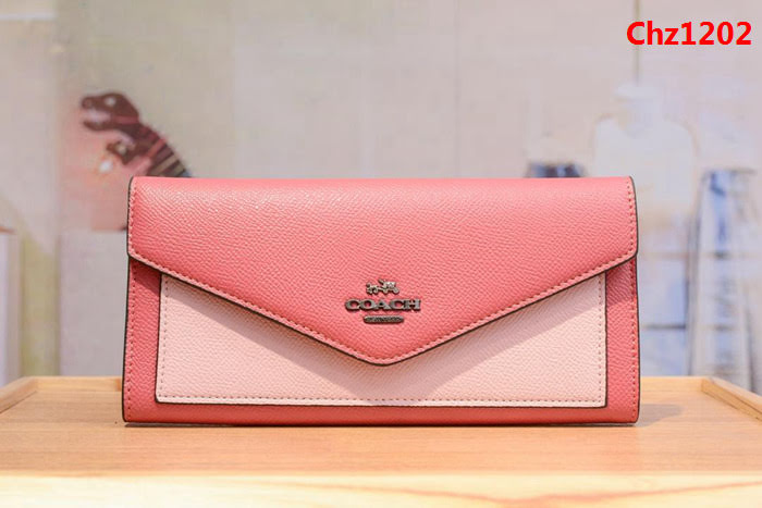 COACH蔻馳 原單內碼頭層牛皮 57715 新款 信封女士錢包  Chz1202