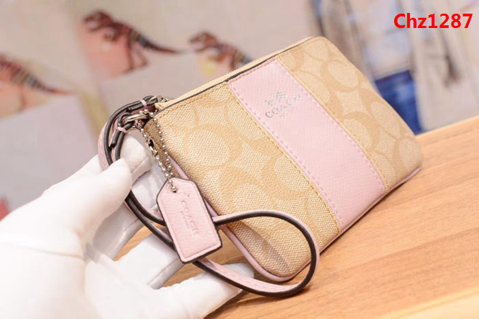 COACH蔻馳 原單級別 COACH 短款零錢包 拉鏈手包 簡單時尚 頭層牛皮 64233  Chz1287
