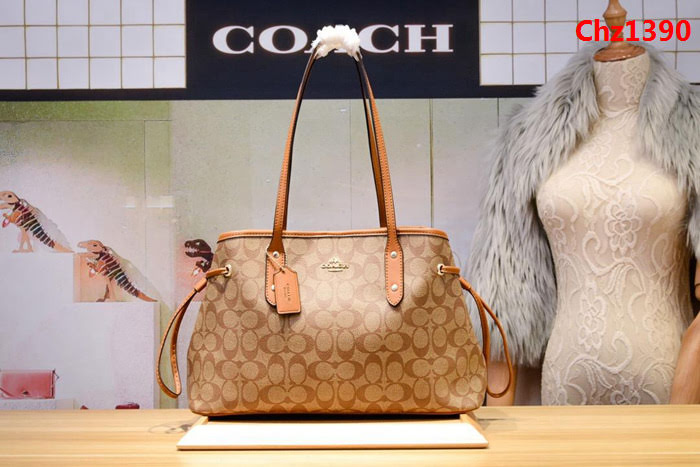 COACH蔻馳 原單 57842 PVC配頭層牛皮 經典百搭款 抽繩款戴妃包 手提斜挎包  Chz1390