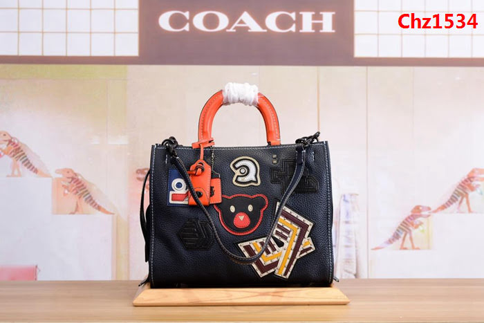 COACH蔻馳 20315ROGUE1941系列 唐嫣同款 自然粒面皮革 小熊徽章拼圖 手提包  Chz1534