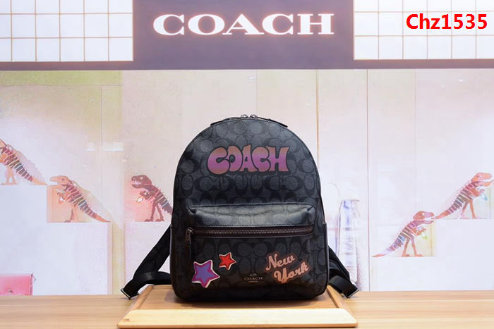 COACH蔻馳 31499新款 男女通用款塗鴉 PVC拼皮 休閒雙肩背包 旅行包  Chz1535