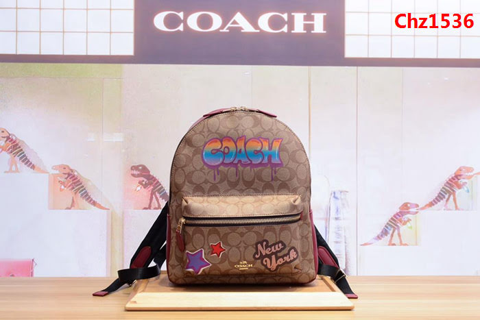 COACH蔻馳 31499新款 男女通用款塗鴉 PVC拼皮 休閒雙肩背包 旅行包  Chz1536