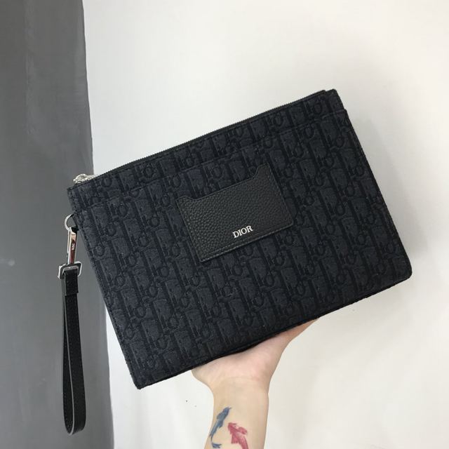 Dior包 迪奧手包 Dior Oblique帆布和黑色粒面小牛皮手拿包  Dyd1022