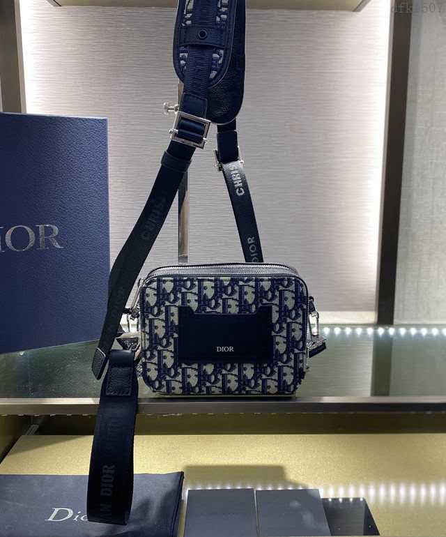 Dior男女同款包 迪奧拉鏈款老花刺繡相機包 Dior肩背斜挎包  dfk1507