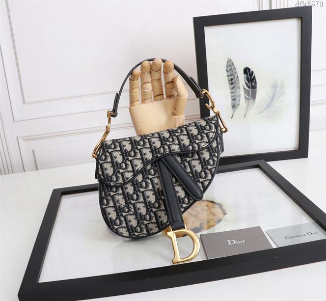 Dior女包 迪奧Saddle Oblique提花帆布藍色馬鞍包 Dior手提肩背包  dfk1570