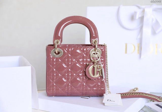 Dior女包 迪奧Lady Dior藤格紋漆皮鏈條戴妃包 Dior手提肩背斜挎包  dfk1649