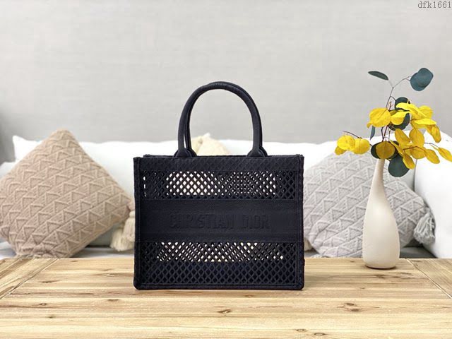Dior女包 迪奧Book Tote黑網格帆布托特包 Dior刺繡購物袋  dfk1661