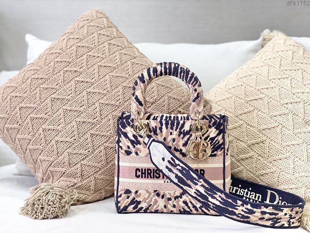 Dior女包 迪奧Lady D-Lite多色刺繡中號戴妃包 Dior手提肩背斜挎包  dfk1752
