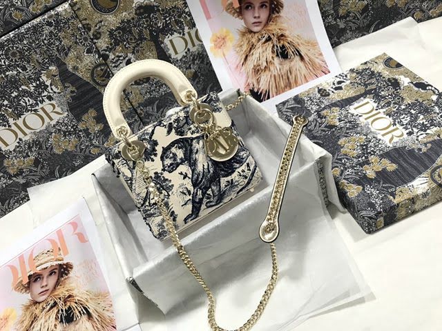 Dior女包 迪奧Lady Dior三格刺繡動物藍手袋 Dior手提肩背斜挎包  dfk1800