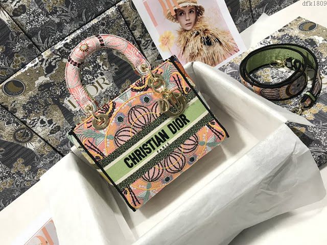 Dior女包 迪奧Lady D-Lite五格刺繡彩色燈光手袋 Dior手提肩背斜挎包  dfk1809