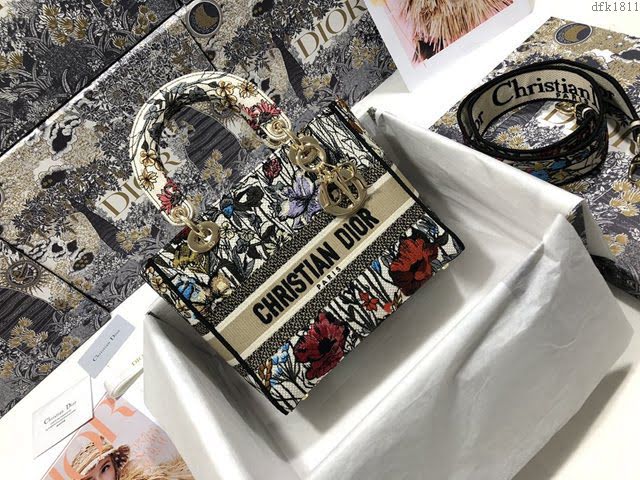 Dior女包 迪奧Lady D-Lite五格刺繡田園花手袋 Dior手提肩背斜挎包  dfk1811