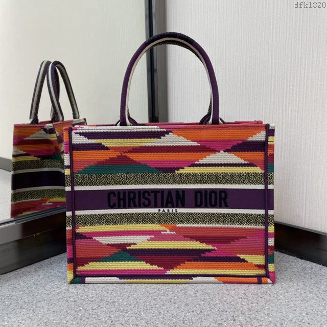 Dior女包 迪奧Book Tote彩虹小號托特包 Dior刺繡購物袋  dfk1820