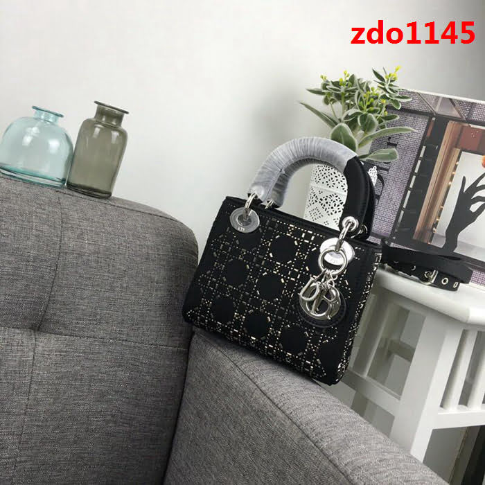 DIOR迪奧 原單系列Lady Dior mini 三格燙鑽 緞面鑲鑽戴妃包  zdo1145