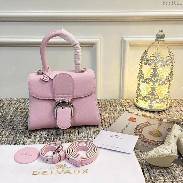 DELVAUX女包 頂級原單 Brillant系列 DV0020粉色銀扣 大號 德爾沃女手提包 顆粒紋牛皮 DELVAUX單肩包  fcs1011