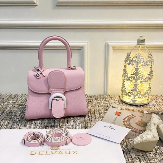 DELVAUX女包 頂級原單 Brillant系列 DV0020粉色白漆扣 小號 德爾沃女手提包 顆粒紋牛皮 DELVAUX單肩包  fcs1013