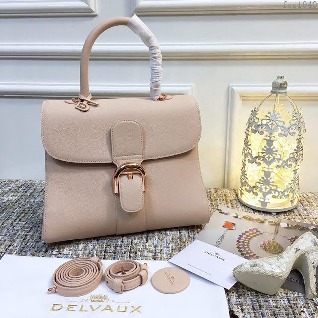 DELVAUX女包 頂級原單 Brillant系列 DV0028裸粉金 大號 德爾沃女手提包 顆粒紋牛皮 DELVAUX單肩包  fcs1040