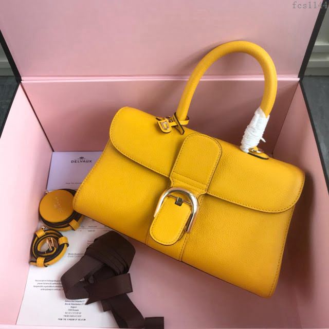 DELVAUX女包 2019春夏最新色 專櫃原廠皮 德爾沃女手提包 DS0028太陽黃 大號Delvaux單肩包  fcs1144