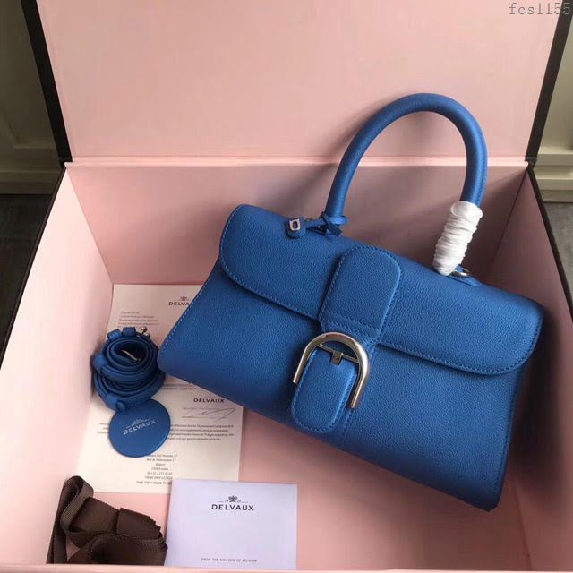 DELVAUX女包 2019春夏最新色 專櫃原廠皮 德爾沃女手提包 DS0028螢光藍 中號 Delvaux單肩斜挎包  fcs1155