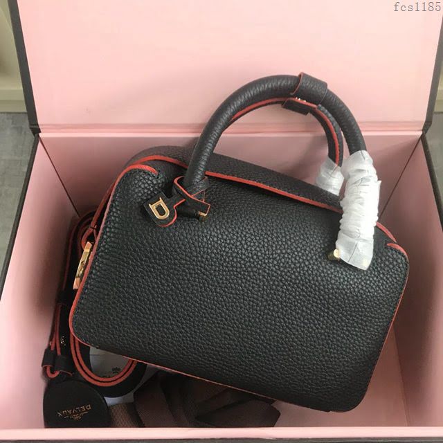 DELVAUX女包 Delvau單肩斜挎包 半手工Cool box 小號 德爾沃女手提包 手拎包 黑橙  fcs1185