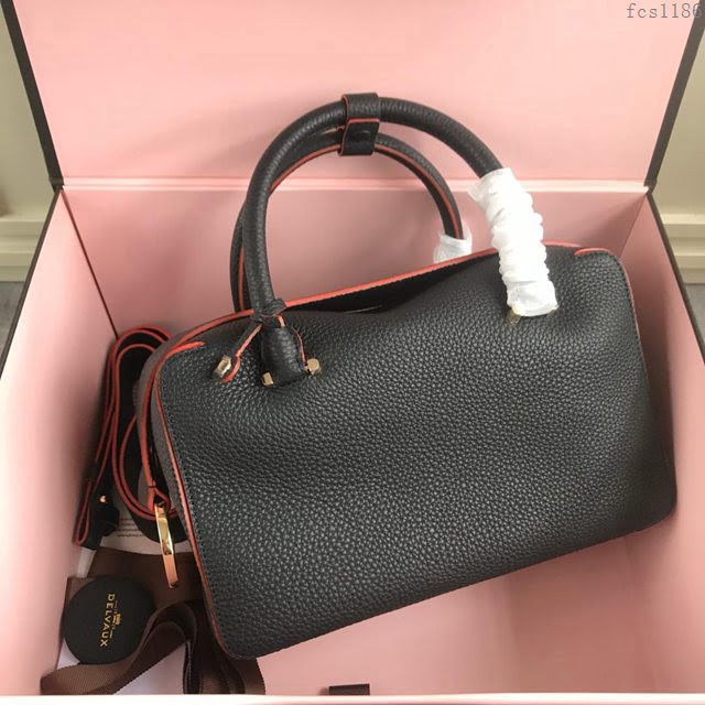 DELVAUX女包 Delvau單肩斜挎包 半手工Cool box 中號 德爾沃女手提包 手拎包 黑橙  fcs1186
