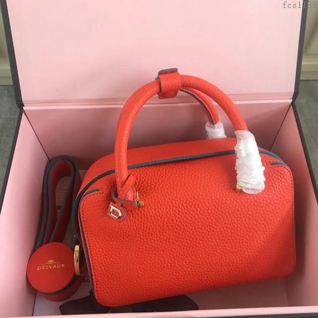 DELVAUX女包 Delvau單肩斜挎包 半手工Cool box 小號 德爾沃女手提包 手拎包 橙色  fcs1189