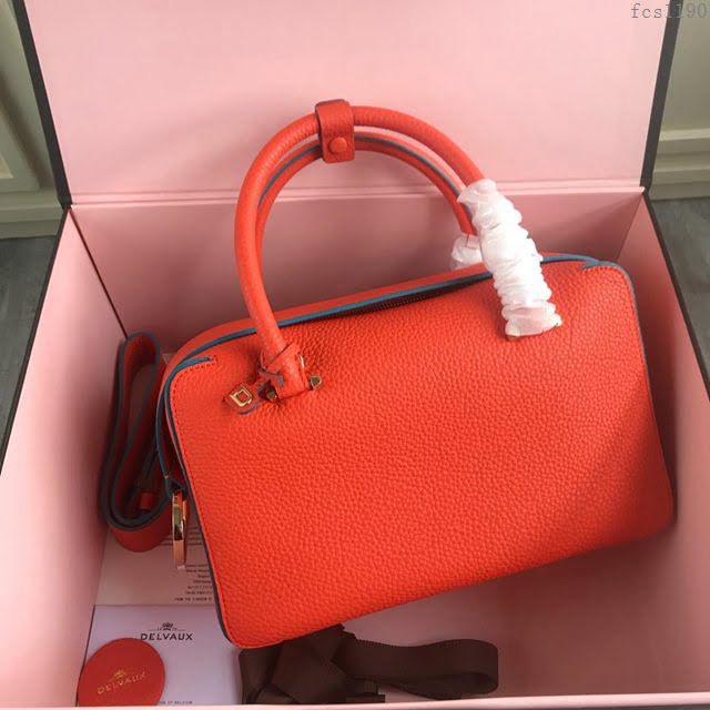 DELVAUX女包 Delvau單肩斜挎包 半手工Cool box 中號 德爾沃女手提包 手拎包 橙色  fcs1190