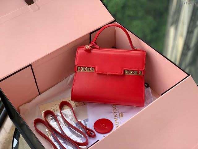 DELVAUX女包 比利時品牌 Tempete手袋 柔軟牛皮 德爾沃女手提包 Mini號手拎包 TP0020大紅  fcs1223