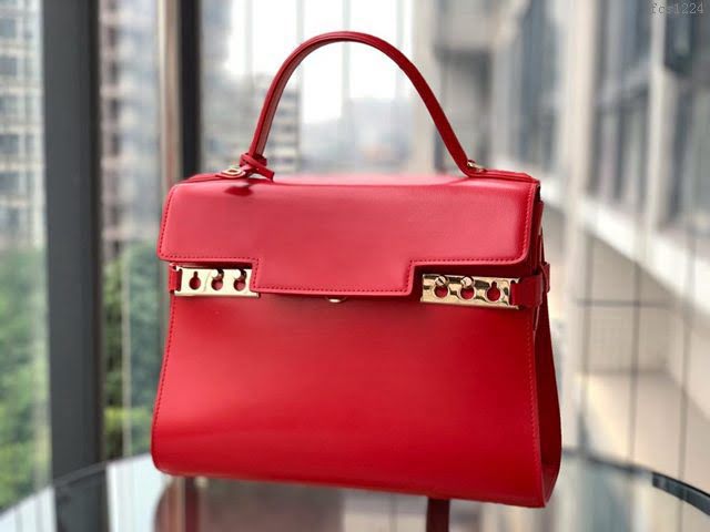 DELVAUX女包 比利時品牌 Tempete手袋 柔軟牛皮 德爾沃女手提包 中號手拎包 Delvaux單肩斜挎包 TP0028大紅色  fcs1224