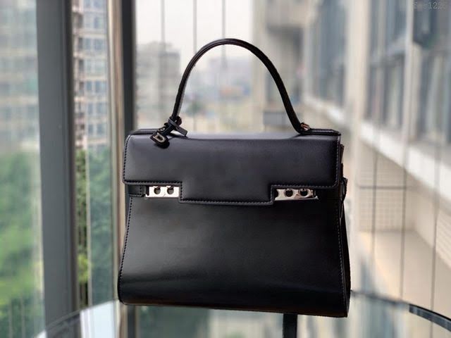 DELVAUX女包 比利時品牌 Tempete手袋 柔軟牛皮 德爾沃女手提包 中號手拎包 Delvaux單肩斜挎包 TP0028黑銀扣  fcs1226