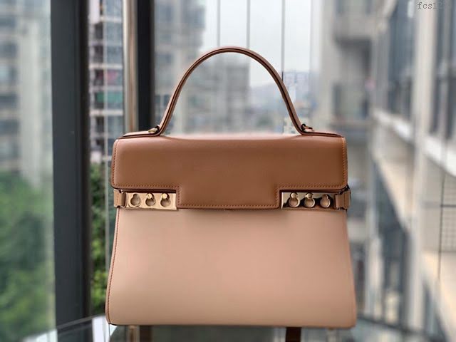 DELVAUX女包 比利時品牌 Tempete手袋 柔軟牛皮 德爾沃女手提包 中號手拎包 Delvaux單肩斜挎包 TP0028拼色奶茶  fcs1228