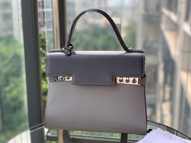 DELVAUX女包 比利時品牌 Tempete手袋 柔軟牛皮 德爾沃女手提包 中號手拎包 Delvaux單肩斜挎包 TP0028拼色灰  fcs1230