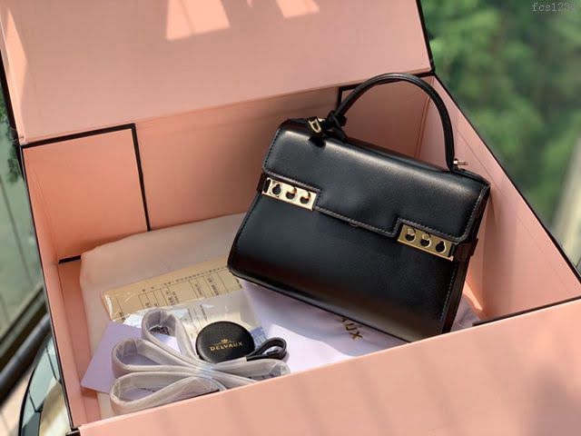 DELVAUX女包 比利時品牌 Tempete手袋 柔軟牛皮 德爾沃女手提包 Mini號手拎包 TP0020黑金  fcs1234