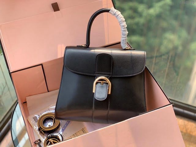 DELVAUX女包 Magic bag風琴系列 德爾沃女手提包 原版Box皮 中號 Delvaux女單肩包 Dv0028風琴 金屬黑  fcs1245