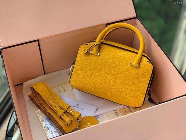 DELVAUX女包 2019春夏款 全新Cool Box優質牛皮 德爾沃女手提包 Cl0020 小方包太陽黃 Delvaux單肩包  fcs1275