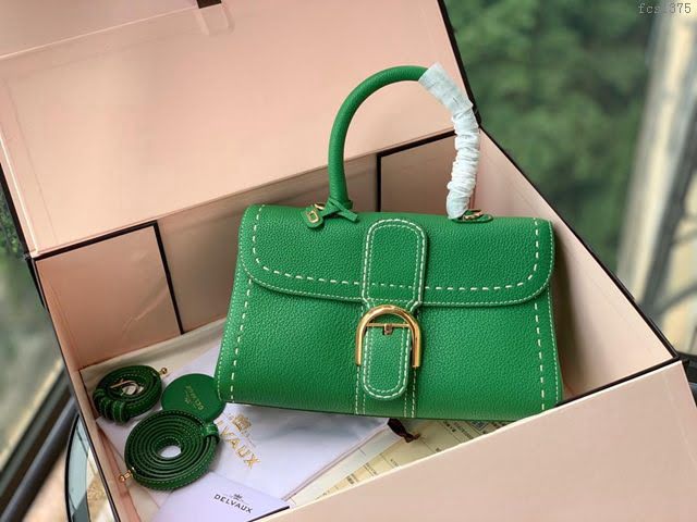DELVAUX女包 Brillant系列手袋 原廠牛皮 德爾沃女手提包 女手拎包 Delvaux單肩斜挎包 Ds0028手縫草木綠  fcs1375
