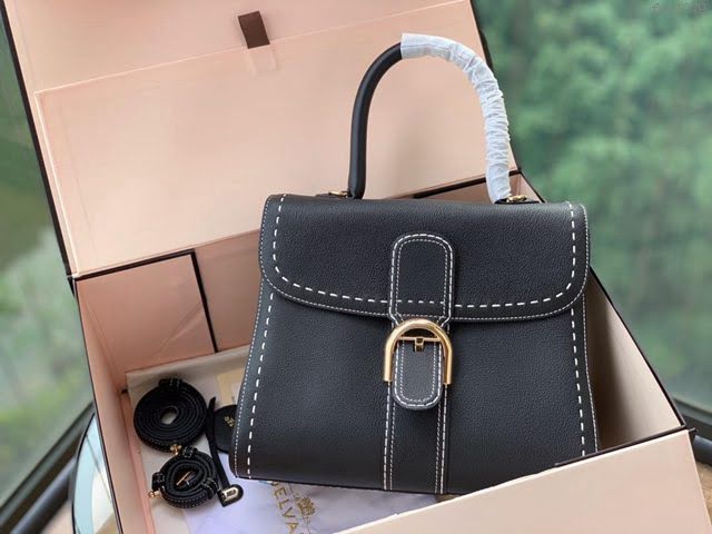 DELVAUX女包 Brillant系列手袋 手縫版黑色MM中號 德爾沃女手提包 女手拎包 Delvaux單肩斜挎包 DF0028手縫黑色  fcs1379