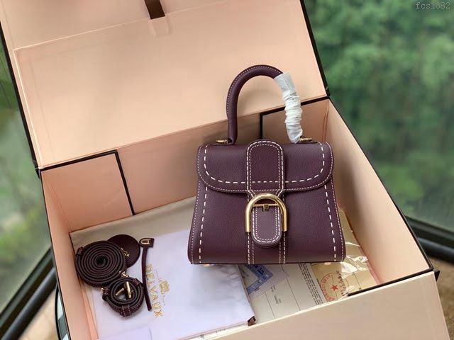 DELVAUX女包 Brillant系列手袋 手縫版黑色Mini小號 德爾沃女手提包 女手拎包 Delvaux單肩斜挎包 DF0020手縫 梅紫色  fcs1382