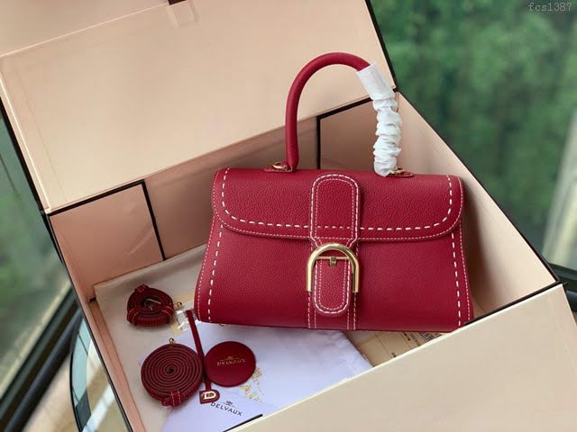 DELVAUX女包 德爾沃比利時單肩包 純手工蜜蠟縫線 德爾沃女手提包 女手拎包 Ds0028手縫酒紅 Delvaux斜挎包  fcs1387