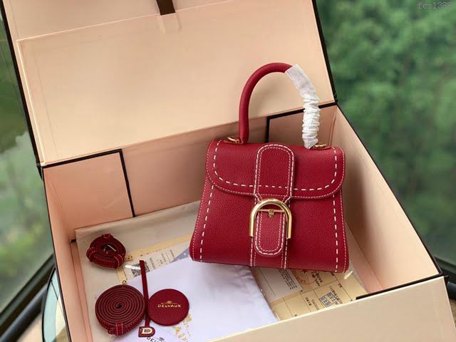 DELVAUX女包 德爾沃比利時單肩包 純手工蜜蠟縫線 德爾沃女手提包 女手拎包 DF0020手縫酒紅 Delvaux斜挎包  fcs1388