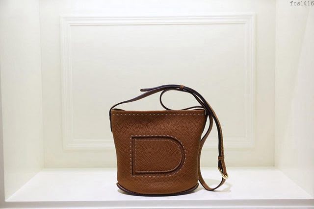 DELVAUX女包 Delvaux Pin春夏系列 進口牛皮 德爾沃女手提包 D00315mini 手縫焦糖色 Delvaux單肩包  fcs1416