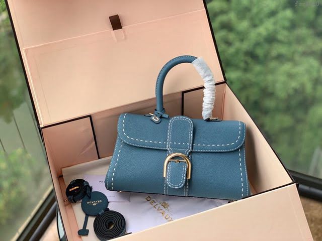 DELVAUX女包 春夏新色 Birllant 手縫togo皮系列 德爾沃女手提包 手拎包 DS0028孔雀藍橫版 Delvaux單肩斜挎包  fcs1420