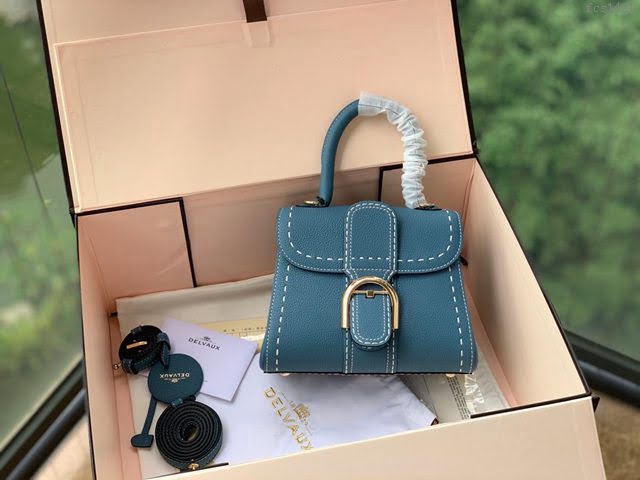 DELVAUX女包 春夏新色 Birllant 手縫togo皮系列 德爾沃女手提包 手拎包 DF0020孔雀藍mini Delvaux單肩斜挎包  fcs1421