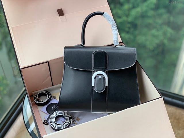 DELVAUX女包 Magritte Brillant系列 原版Box皮 黑配白邊 德爾沃女手提包 Dv0028藍天白雲 Delvaux單肩斜挎包  fcs1423