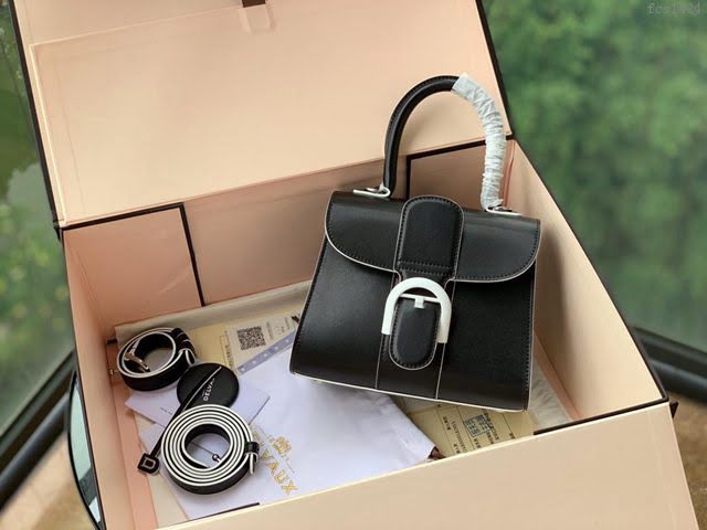 DELVAUX女包 Magritte Brillant系列 原版Box皮 黑配白邊 德爾沃女手提包 Dv0020藍天白雲 Delvaux單肩斜挎包  fcs1424