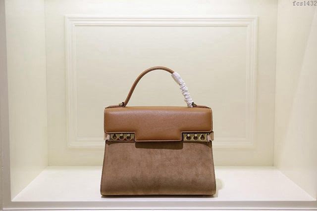 DELVAUX女包 限量版 比利時德爾沃Delvaux tempete系列 純手工製作 德爾沃女手提包 手腕包 TP0028拼色絨面焦糖  fcs1432