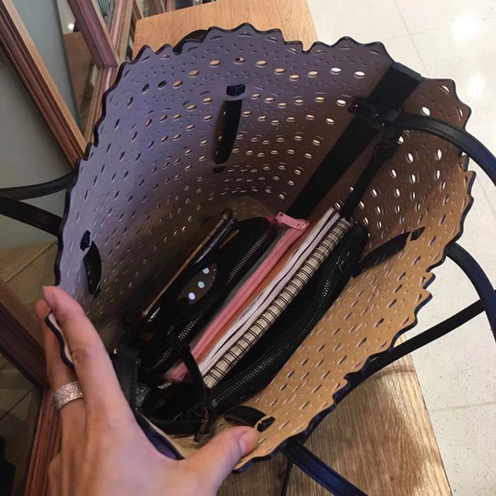 FENDI芬迪 alaia阿萊亞 法國著名品牌同款 鏤空撞色 休閒購物袋 度假首選款  fd1122