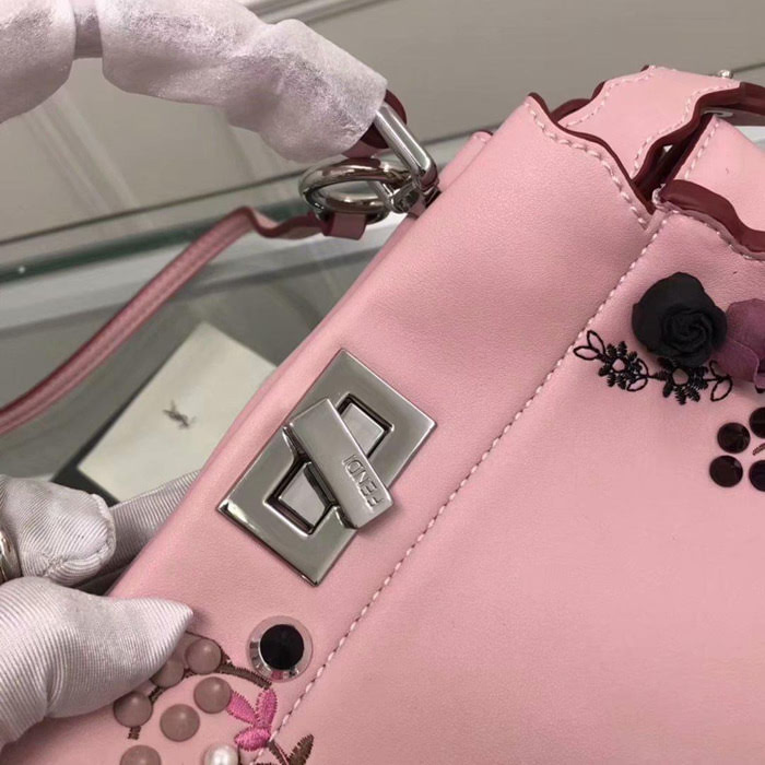 FENDI芬迪 最新款 火爆來襲 配以寶石和小牛皮花蕾 單手柄手提肩背包 015 fd1403