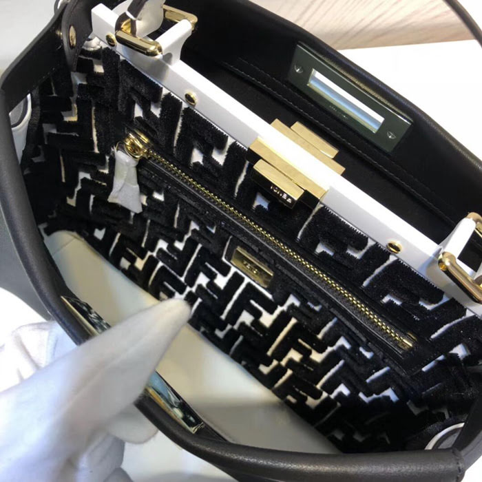 FENDI芬迪 黑色和白色皮革 兩側有牛角鎖 中型款式 單手挽手提包 M135  fd1617