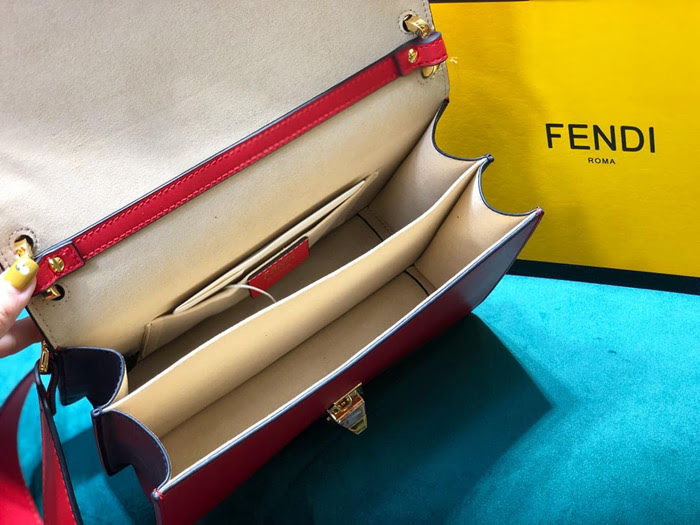 FENDI芬迪 最新FENDI MANIA系列 撞色皮搭配 壓雙F拼接 手提肩背包 F2212#大號  fd1733